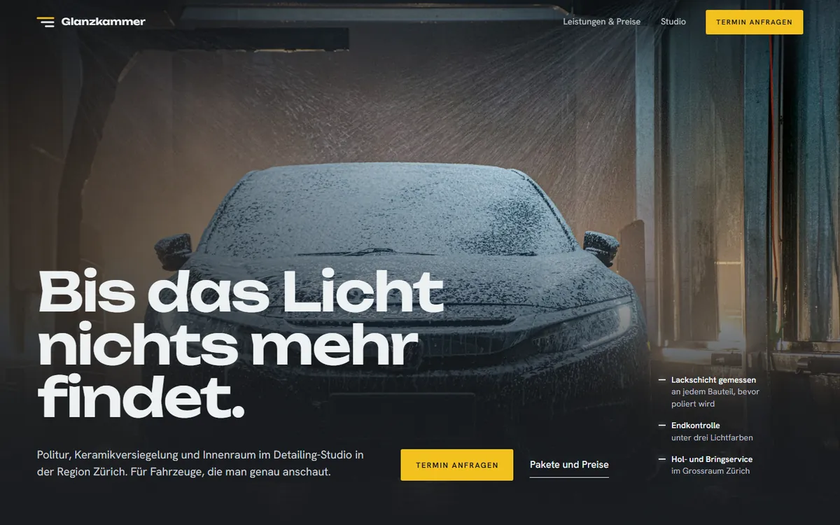 Startseite von Glanzkammer: Auto in der Schaumhalle